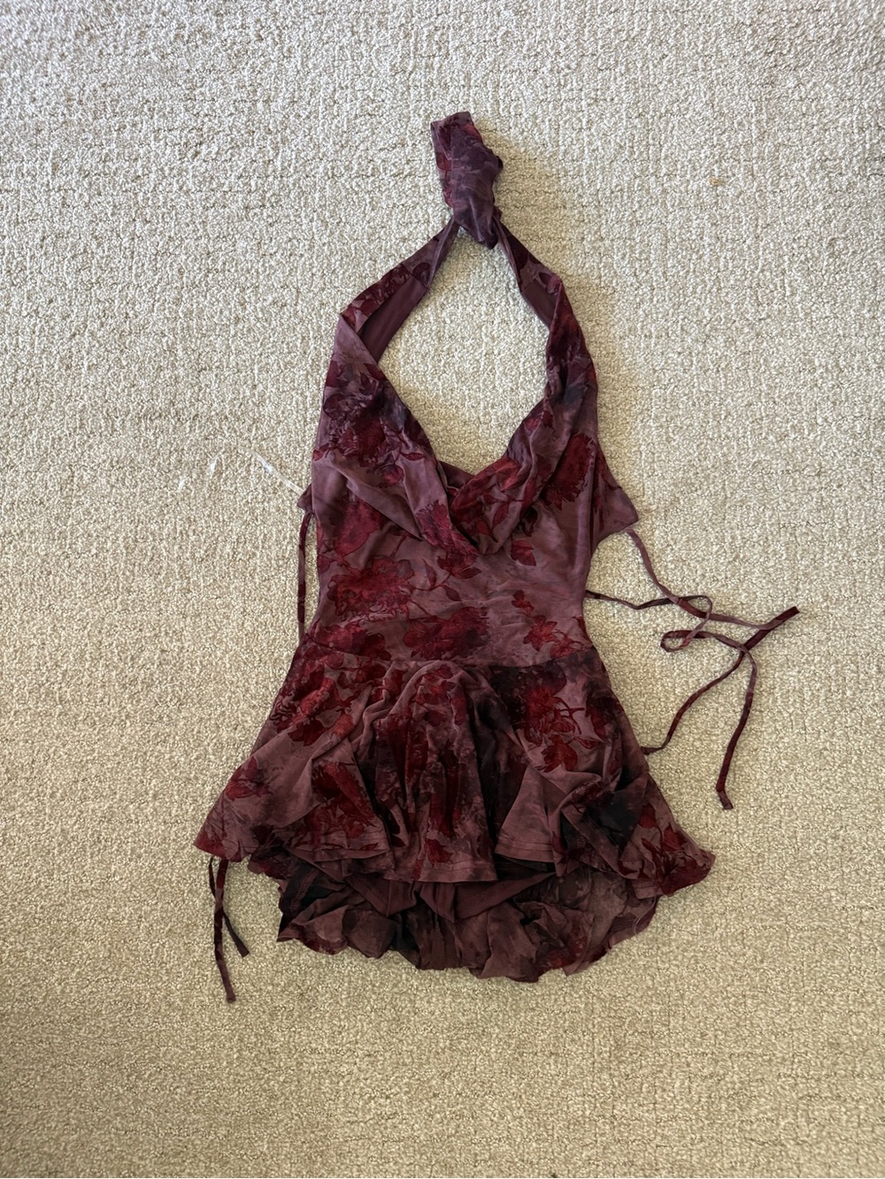 Windsor Burgundy Floral Halter Mini Dress